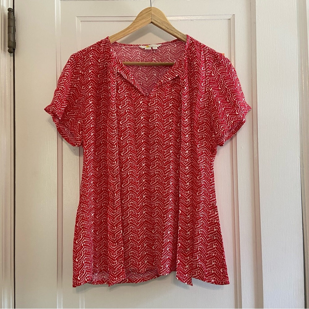 Boden Short Sleeve blouse with tie neck